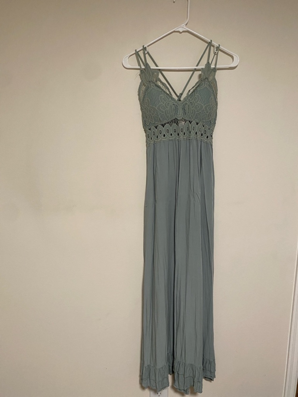 Pink Lily Sage Green Maxi Dress with Lace Bodice